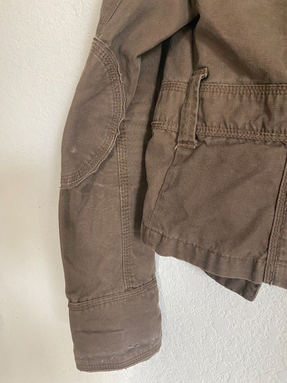 Y2K Military Olive Green Cropped Utility Jacket with Elbow Patches & Cinch Waist - Picture 8 of 9
